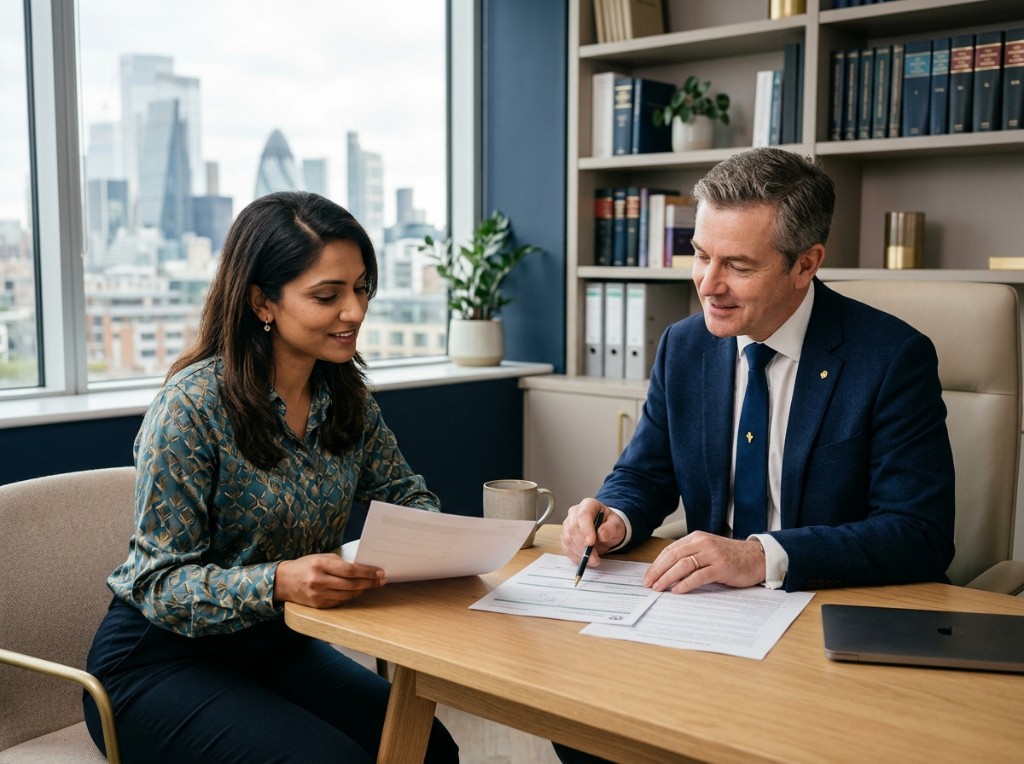 Leicester Immigration consultation — advisers reviewing documents together in a modern office